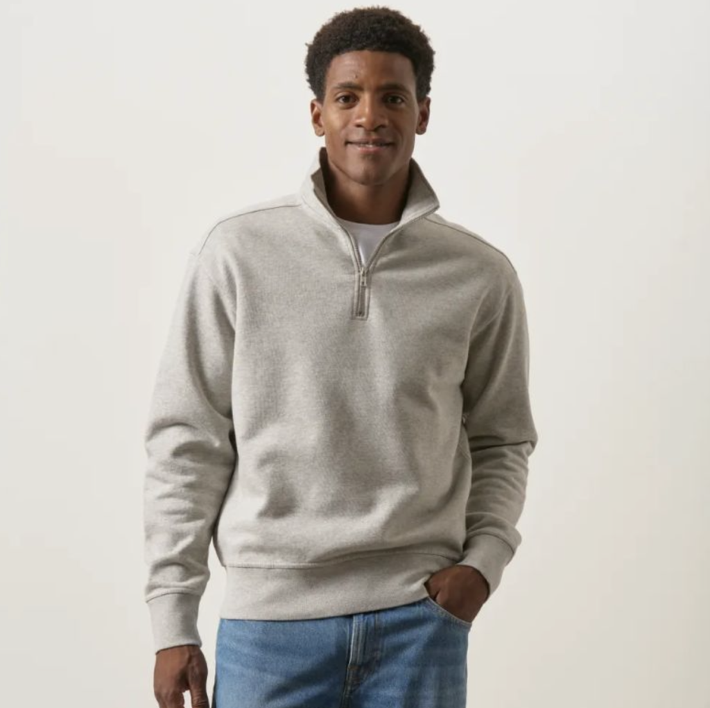 Sweat Col Zippé Gris Chiné